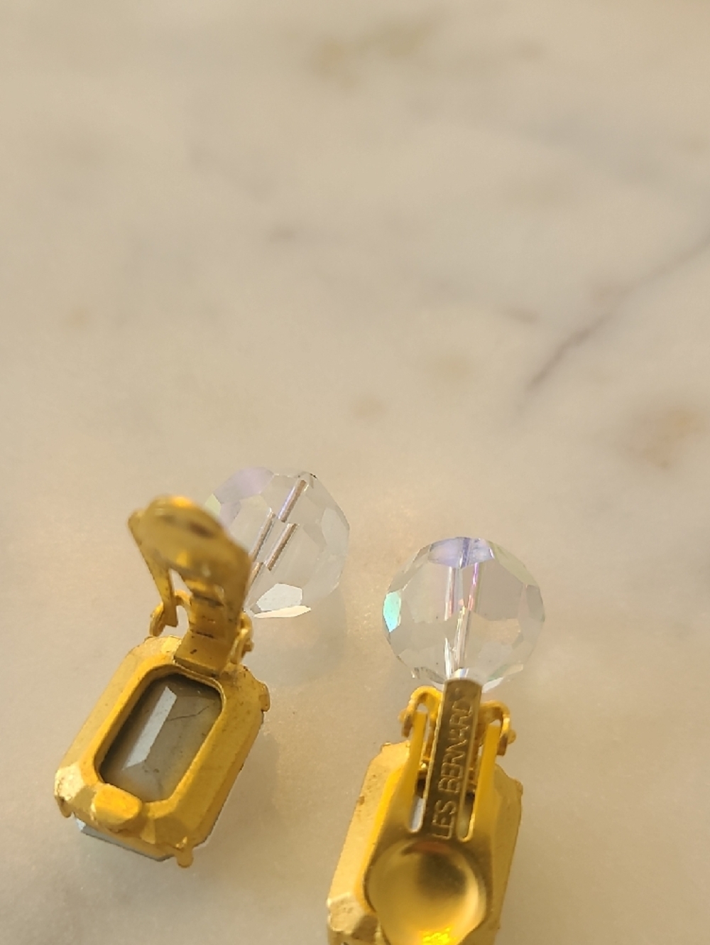 Gold-Tone Clip-On Earrings with Iridescent Crystal Stones - Picture 3 of 3